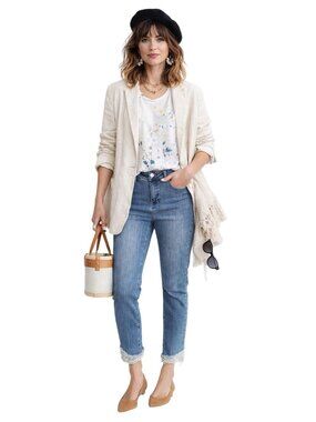 Tru Luxe Bling Jeans 10 Mid-Wash Denim Pearl Bead Embellishment Straight Leg Art